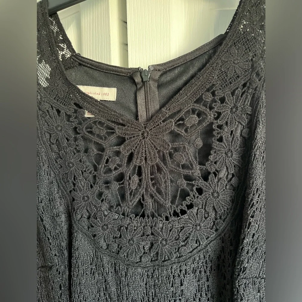 Dressbarn black lace dress crochet high neck formal little black dress 8 10 M - Picture 2 of 5